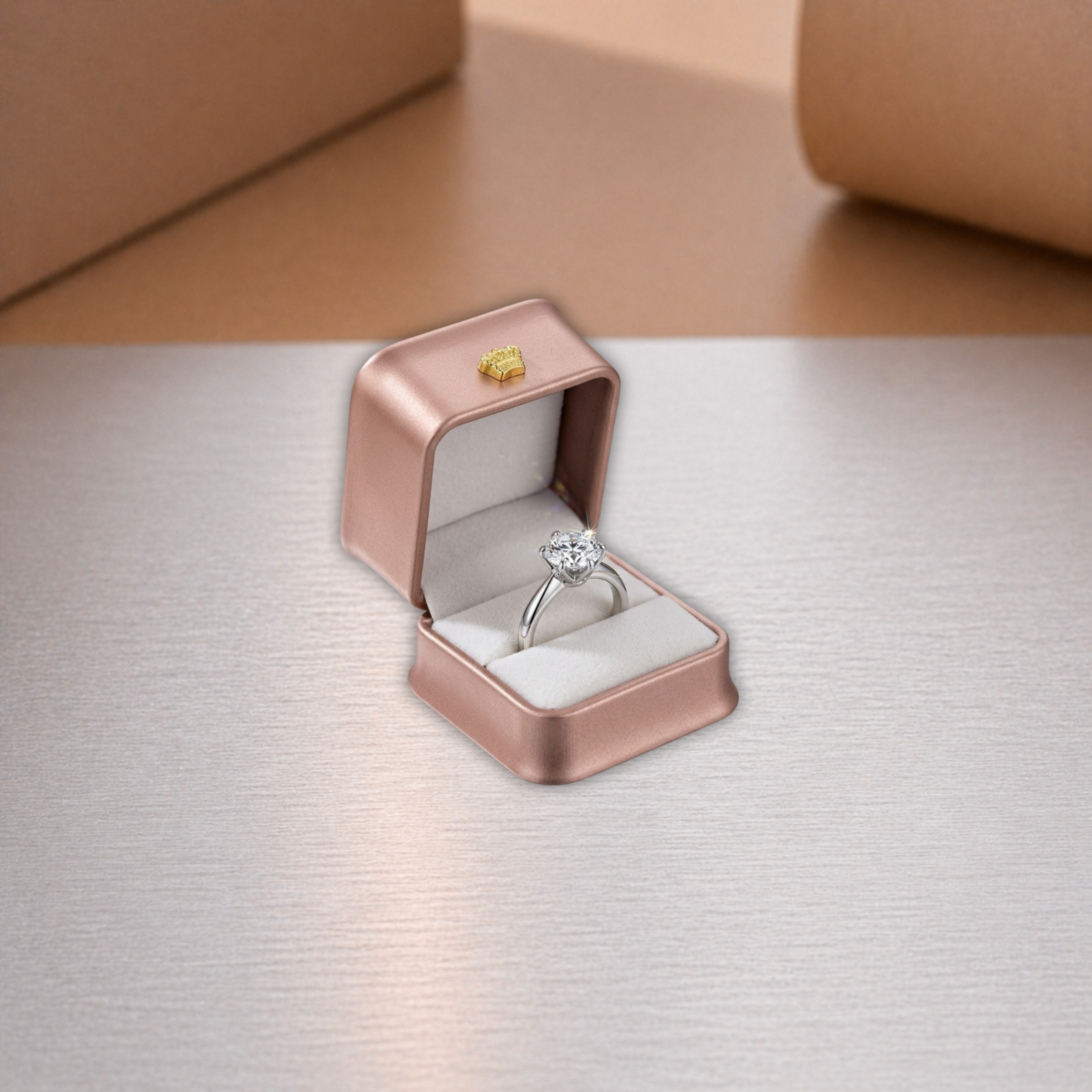 Luxury Rose Gold PU Leather Single Slot Ring Box Jewellery Case