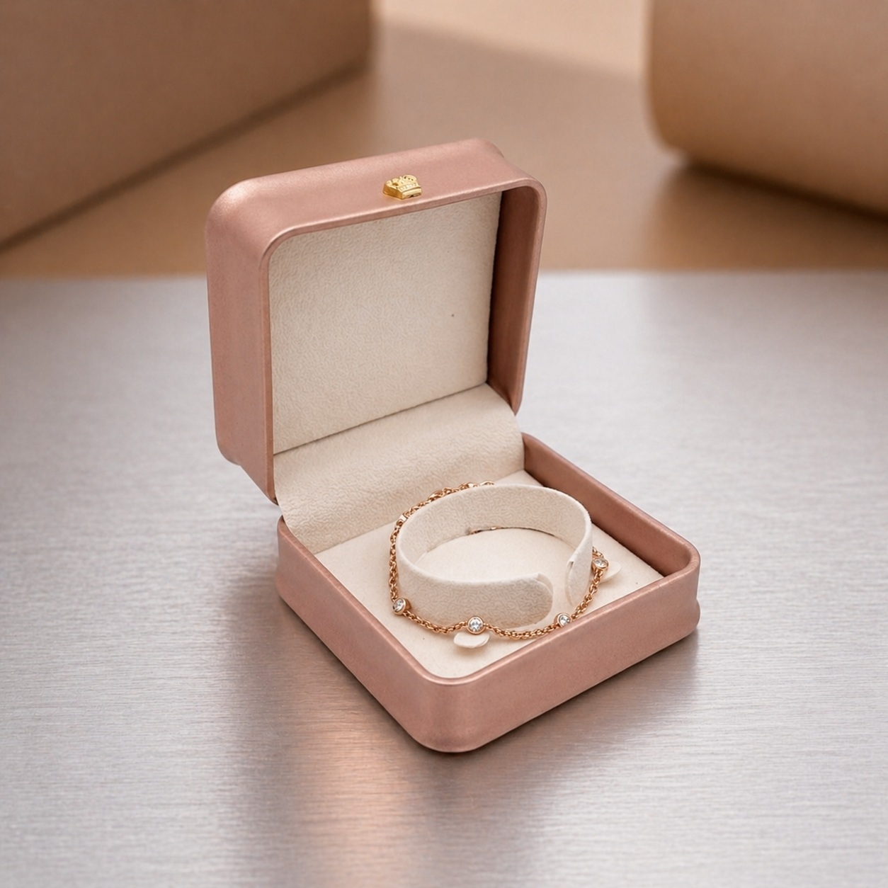 Luxury Rose Gold PU Leather Bangle Bracelet Box Jewellery Case