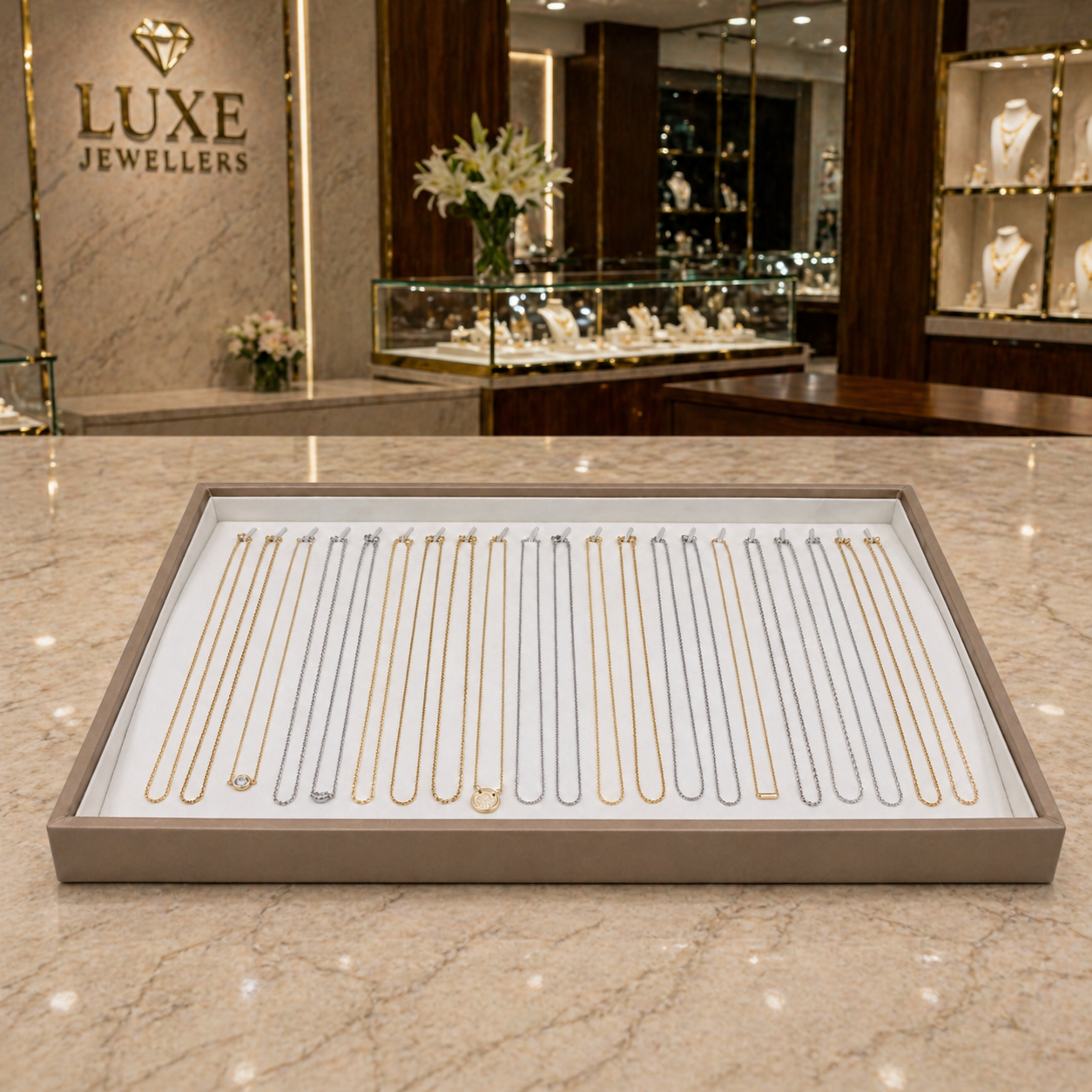 Luxury Rose Gold Chain Jewellery Organiser Tray 35x24x3cm