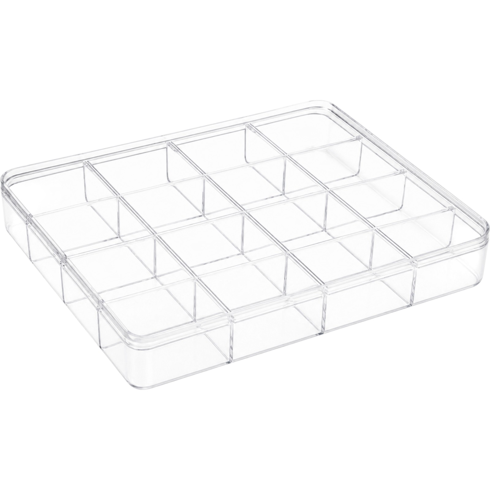 Clear Acrylic 16 Compartment Jewellery Nail Art Storage Box with Lid