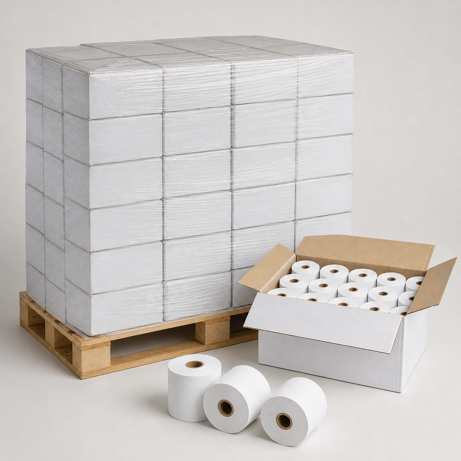 Pallet of 57 x 57mm Thermal Till Rolls – 100, 200 or 300 Boxes