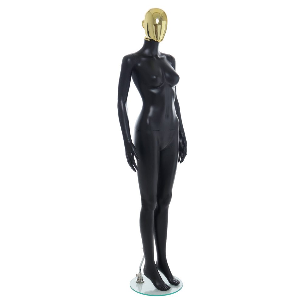Female Mannequin – Black Finish with Gold Head