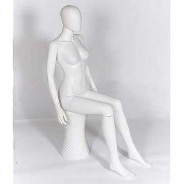 Female Sitting Mannequin – Egg Head – Matt White