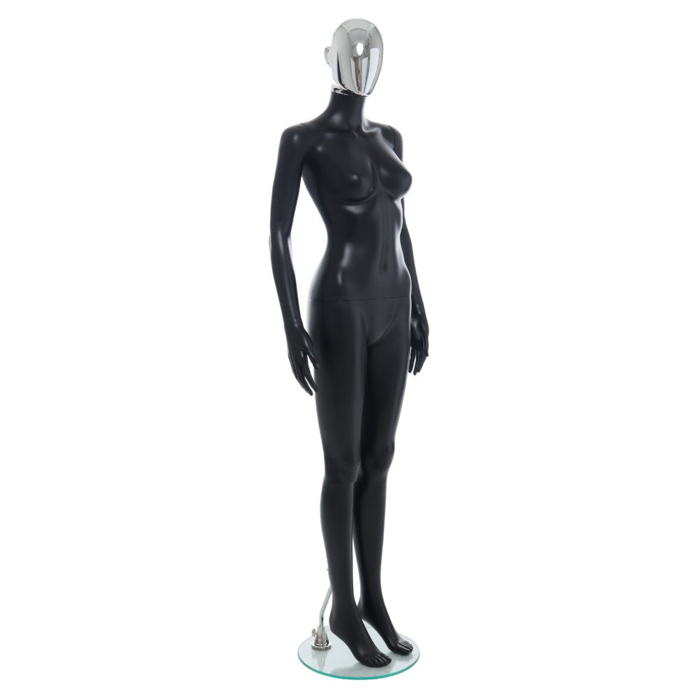 Female Mannequin – Black Finish with Chrome Head