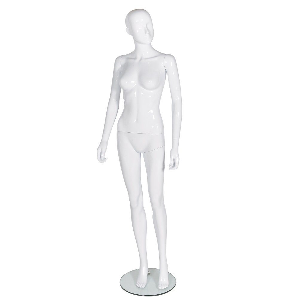 Female Mannequin – Abstract Head – Gloss White – Pose 1