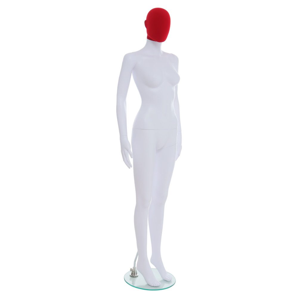 Female Mannequin – White Finish with Red Pile Head