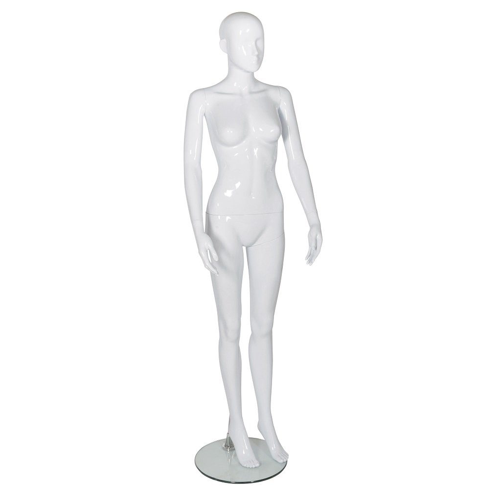 Female Mannequin – Abstract Head – Gloss White – Pose 4