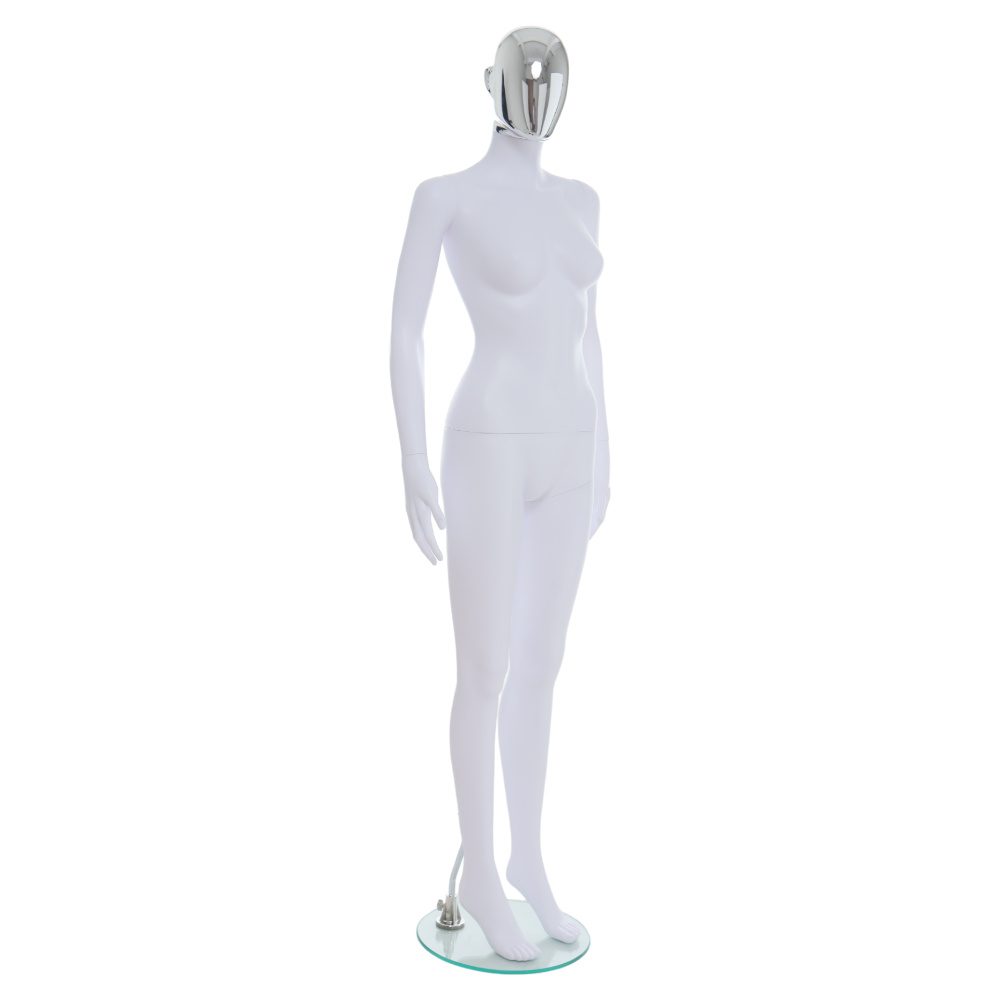 Female Mannequin – White Finish with Chrome Head