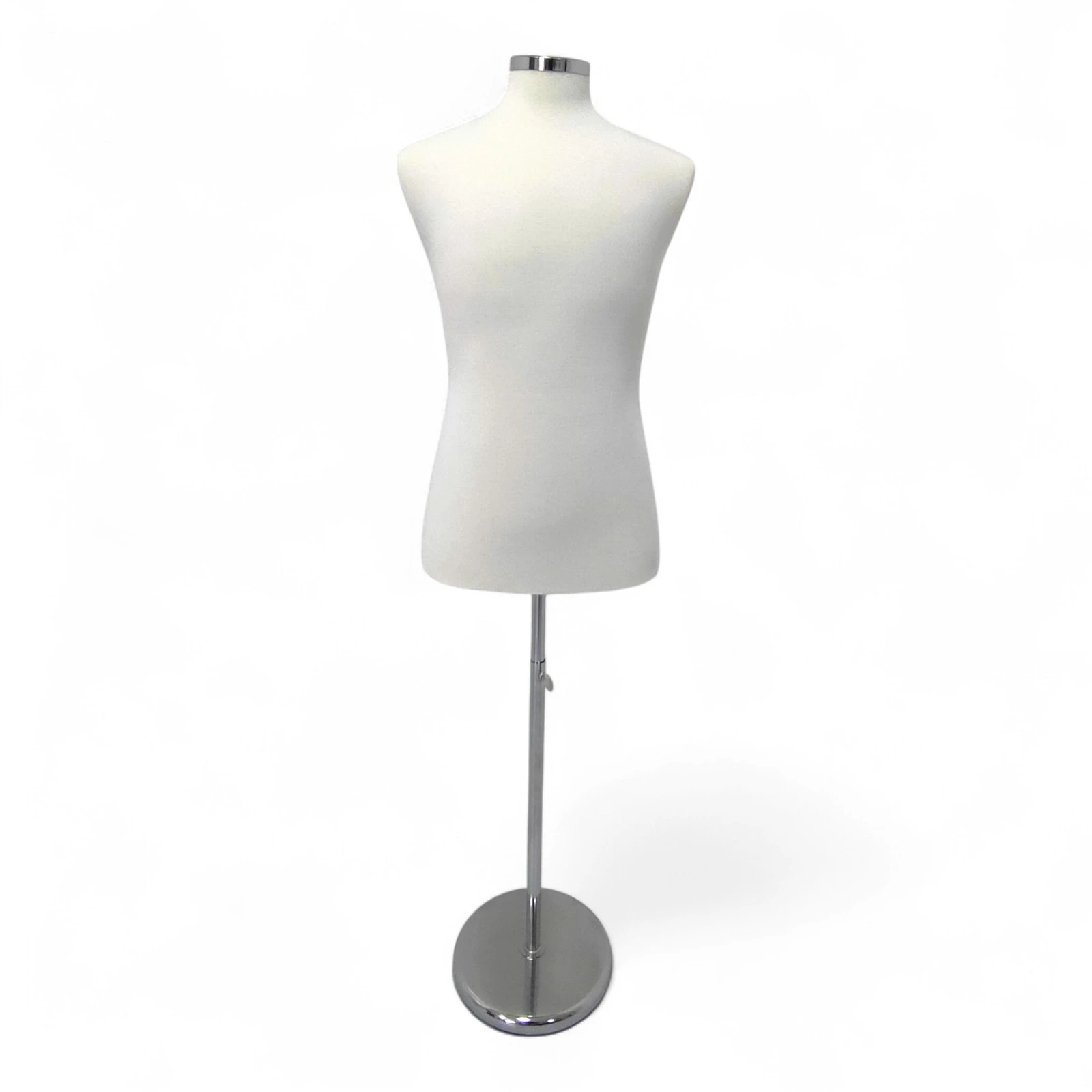 Male Display Bust Tailors Dummy – Adjustable Height, Chrome Base, Cream