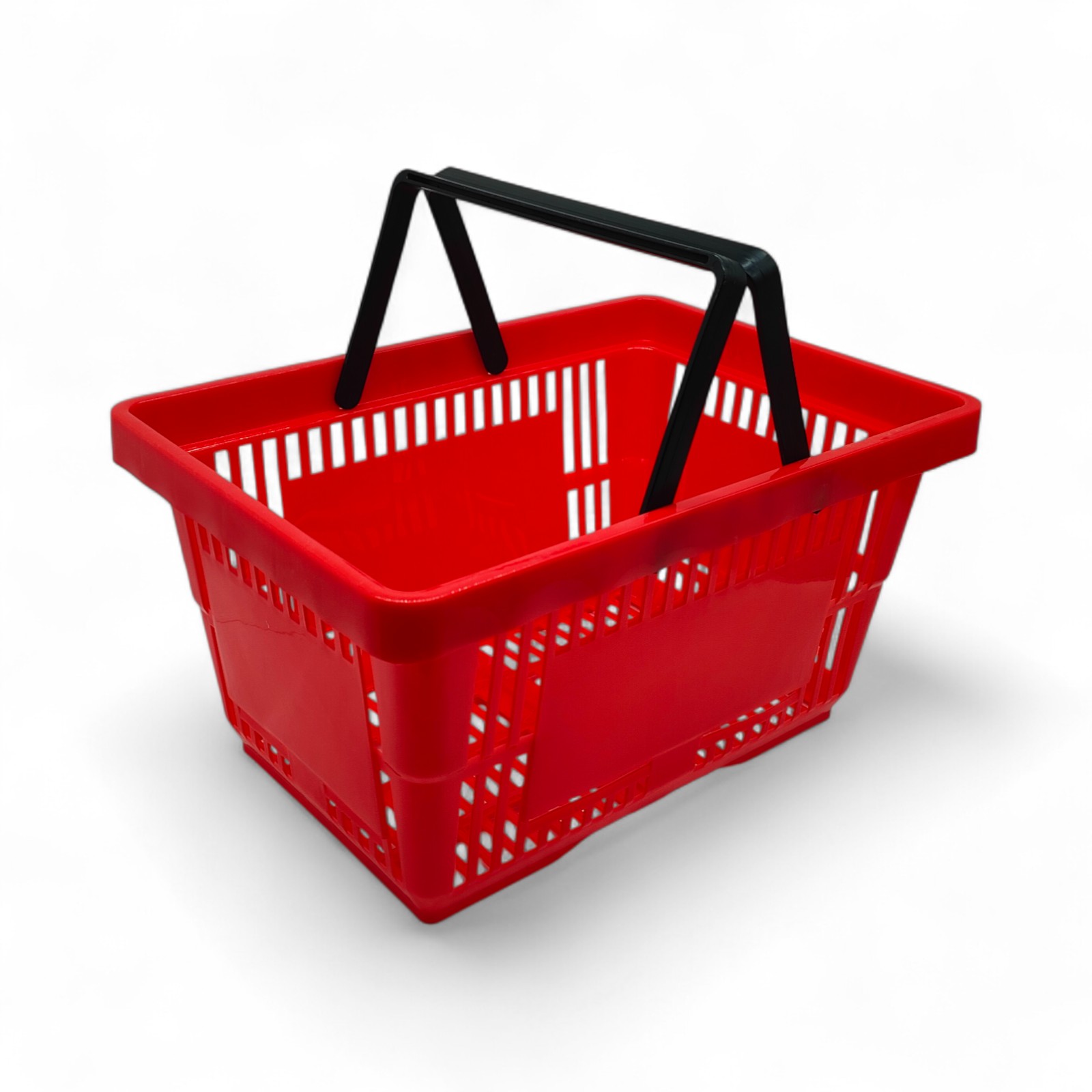 22L Red Plastic Shopping Basket – HDPE, Foldable Handles, Stackable Retail Use