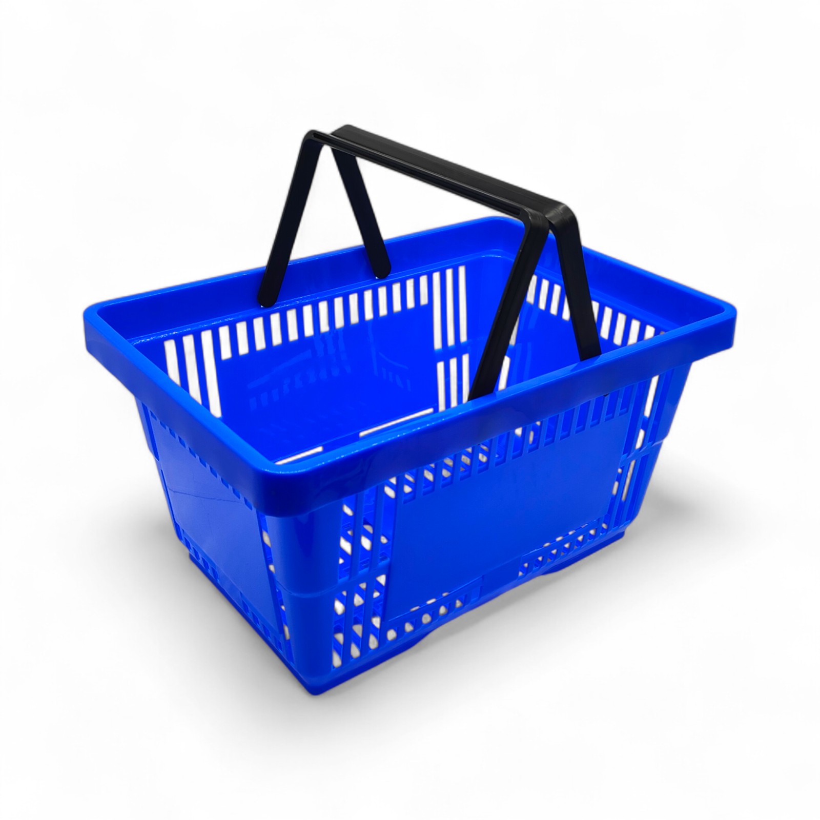 22L Blue Plastic Shopping Basket –HDPE, Foldable Handles, Stackable Retail Use