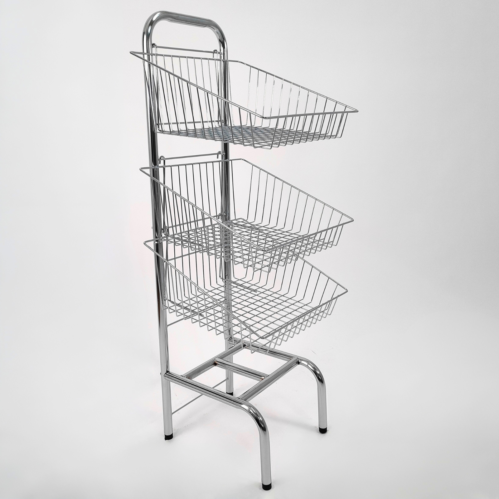 3 Tier Chrome Wire Basket Stand–Freestanding Display Rack for Bread,Snacks & More