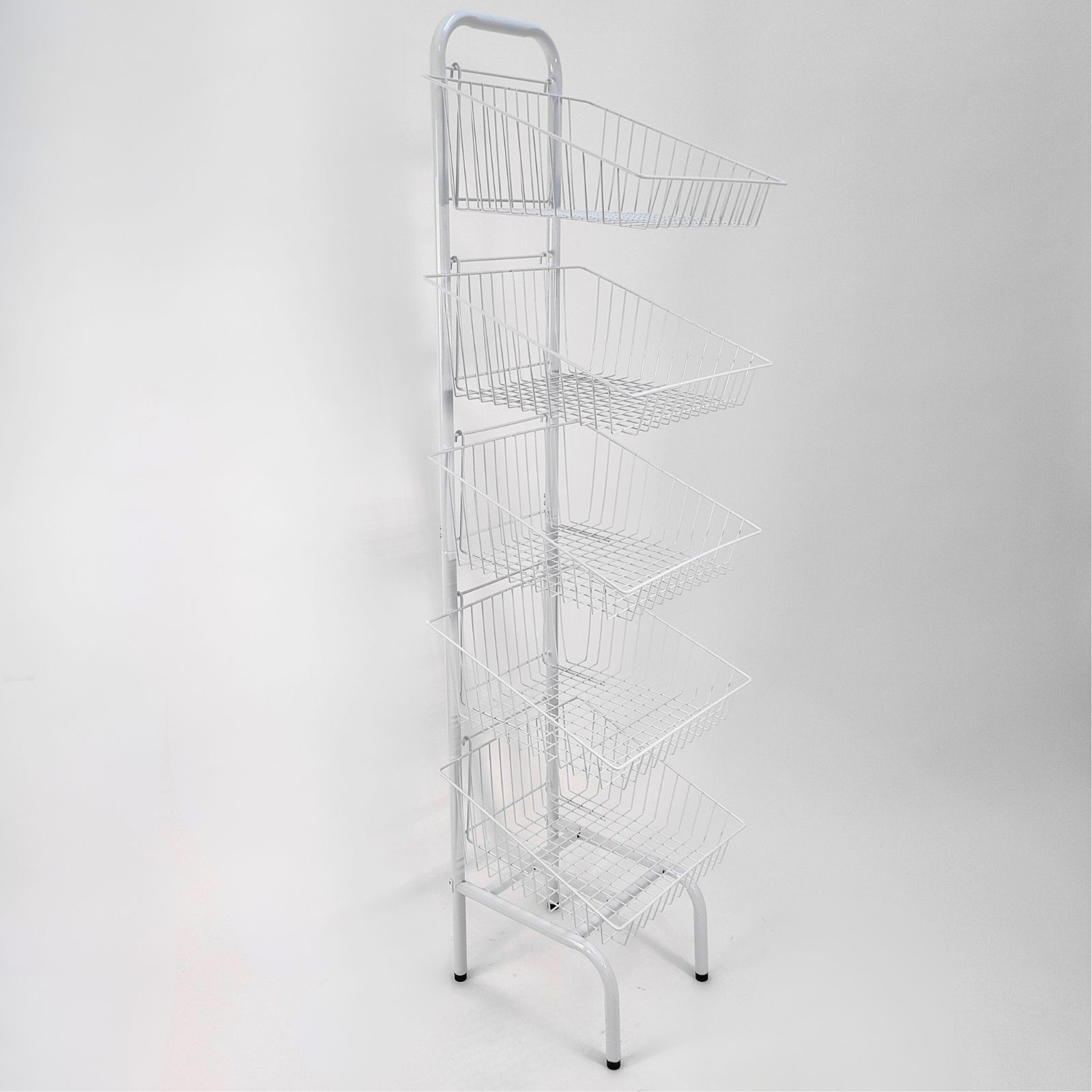 5 Tier White Wire Basket Stand–Freestanding Display Rack for Bread,Snacks & More