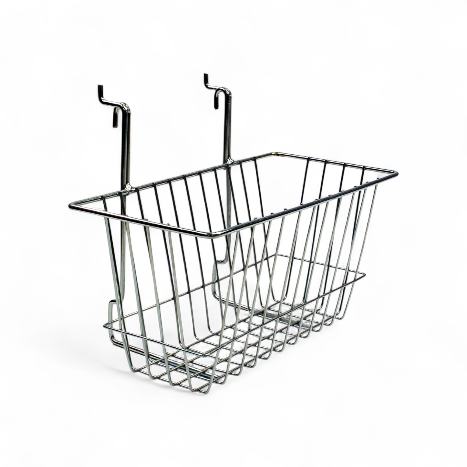 Narrow Multifit Basket 300mm – Chrome Display Basket for Grid, Slat & Pegboard