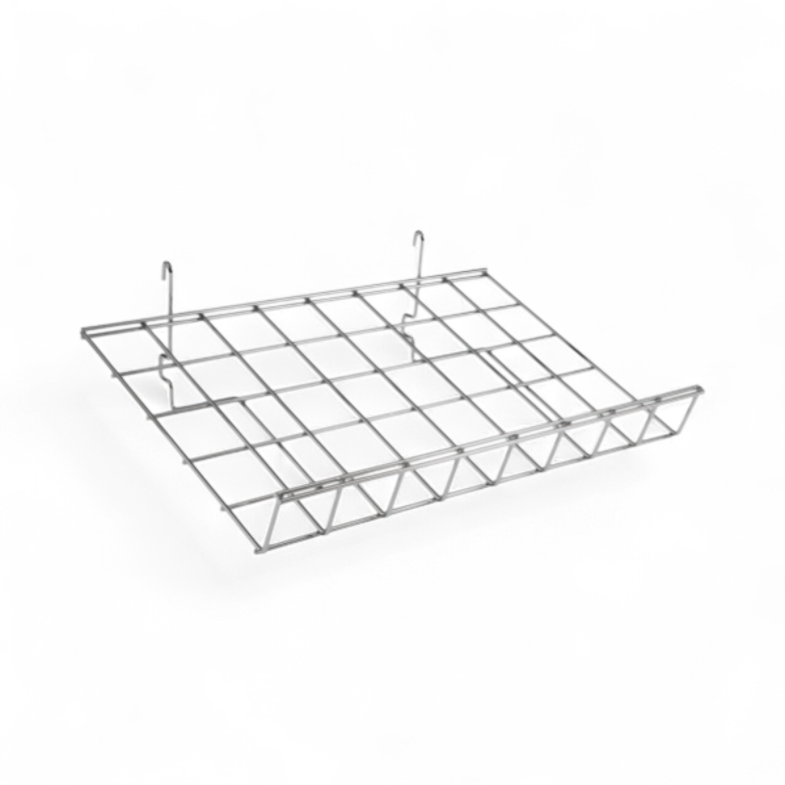 Angled Shelf with Lip for Gridwall Panels – 610mm Chrome Display Shelf