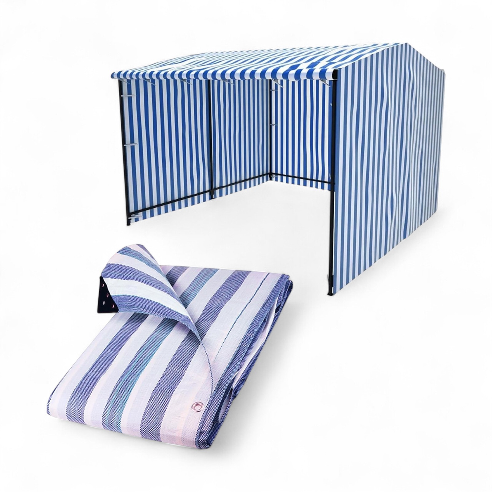 Blue White Striped Tarpaulin 170GSM – Waterproof Market Stall Cover, UV Protected