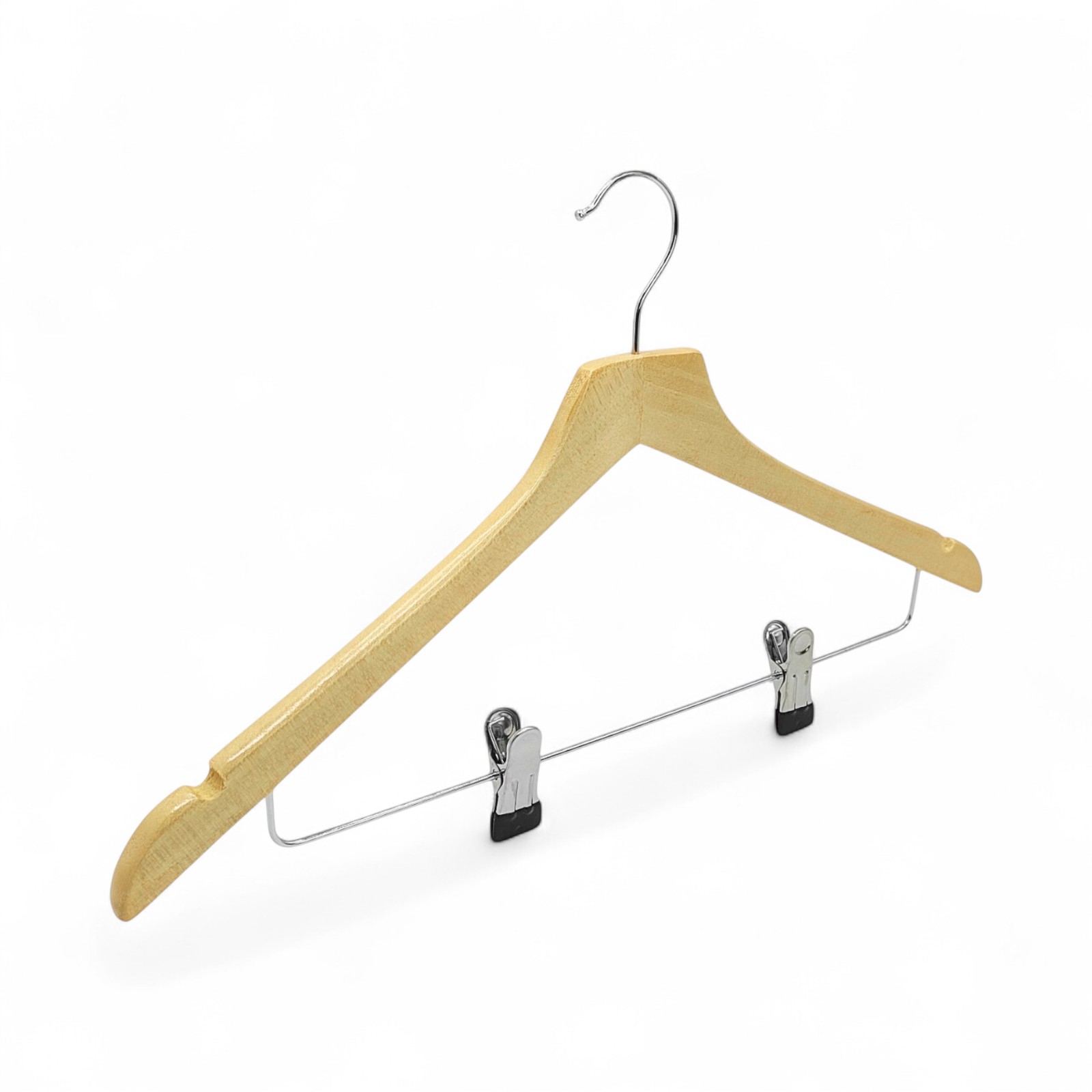 Natural Wooden Coat Hanger 44.5cm with Clips & Notches for Suits Jackets Skirts