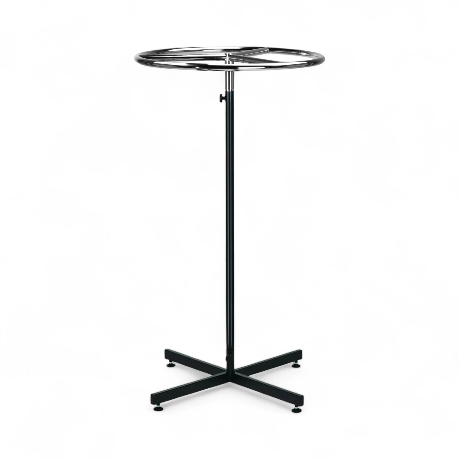Chrome Top Black Circular Clothes Rail Stand 360° Adjustable Height Retail Rack