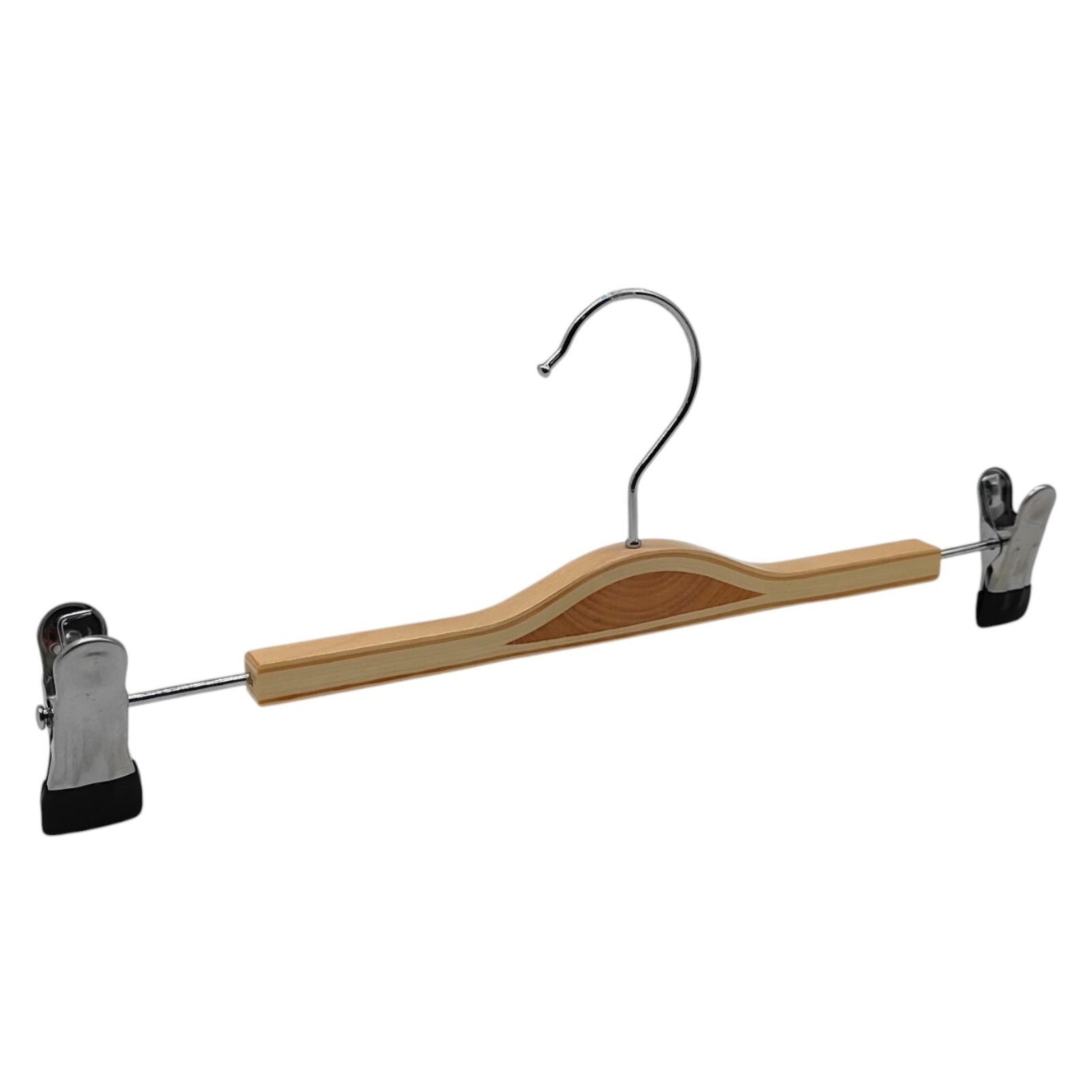 Adjustable Natural Wooden Pants Skirt Trouser Hanger with Clips Chrome Hook-32cm