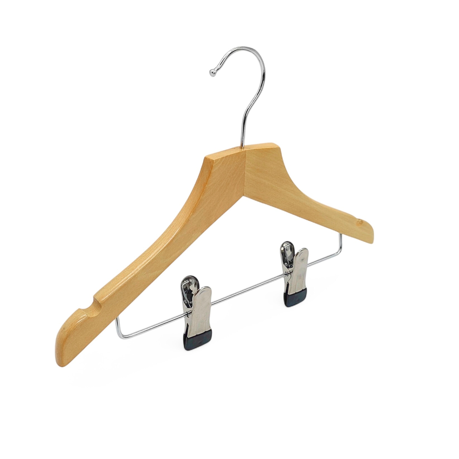 Kids Oak Wooden Hanger 30cm Clothes Hanger with Metal Clips for Skirts & Suits