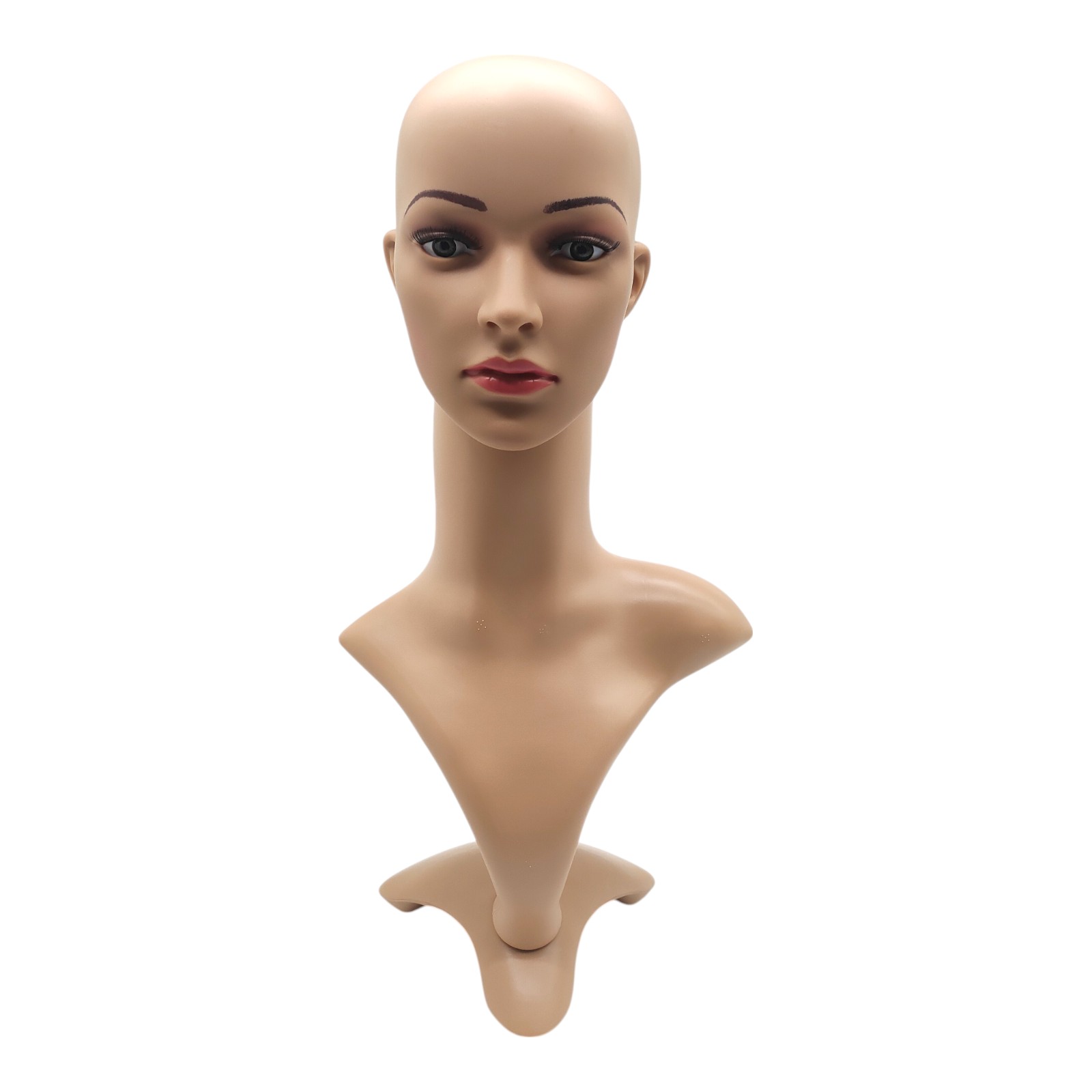 Female: Plastic Realistic Female Mannequin Head with Rotating Base – Display Stand