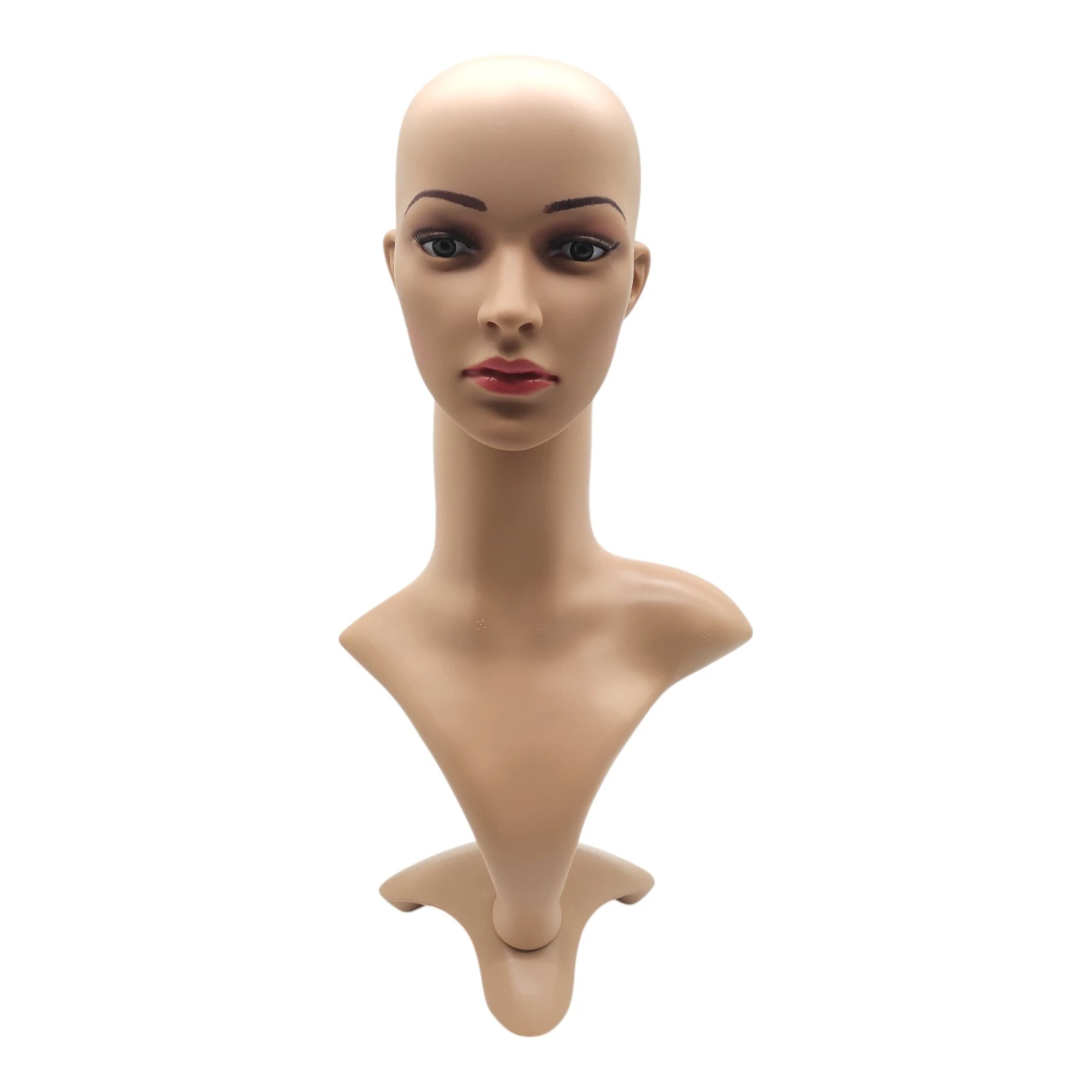 Female: Plastic Realistic Female Mannequin Head with Rotating Base – Display Stand