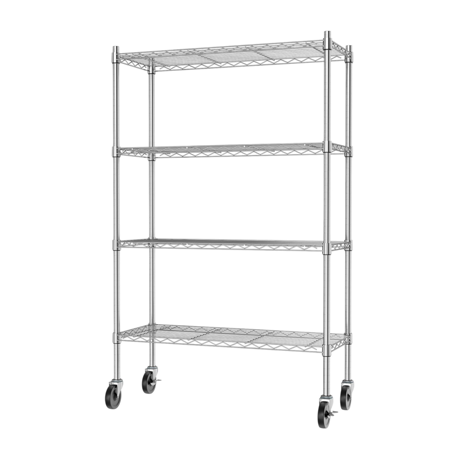 Heavy Duty 4 Tier Chrome Wire Shelving Unit with Castors Adjustable Storage Rack