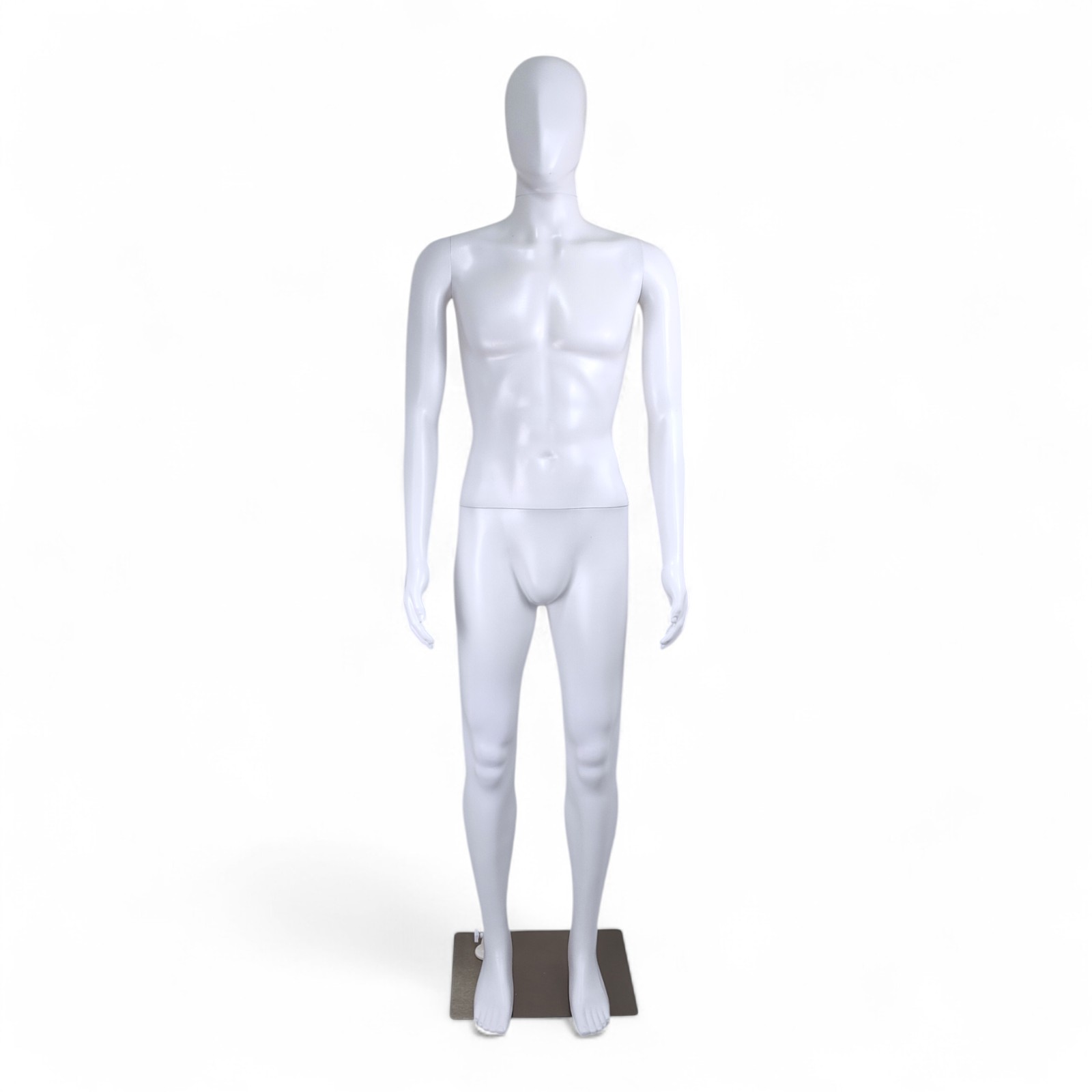 Male Mannequin Matt White Plastic Display with Rotating Head and Metal Stand
