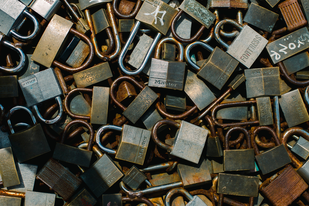 A close-up of padlocks representing data security