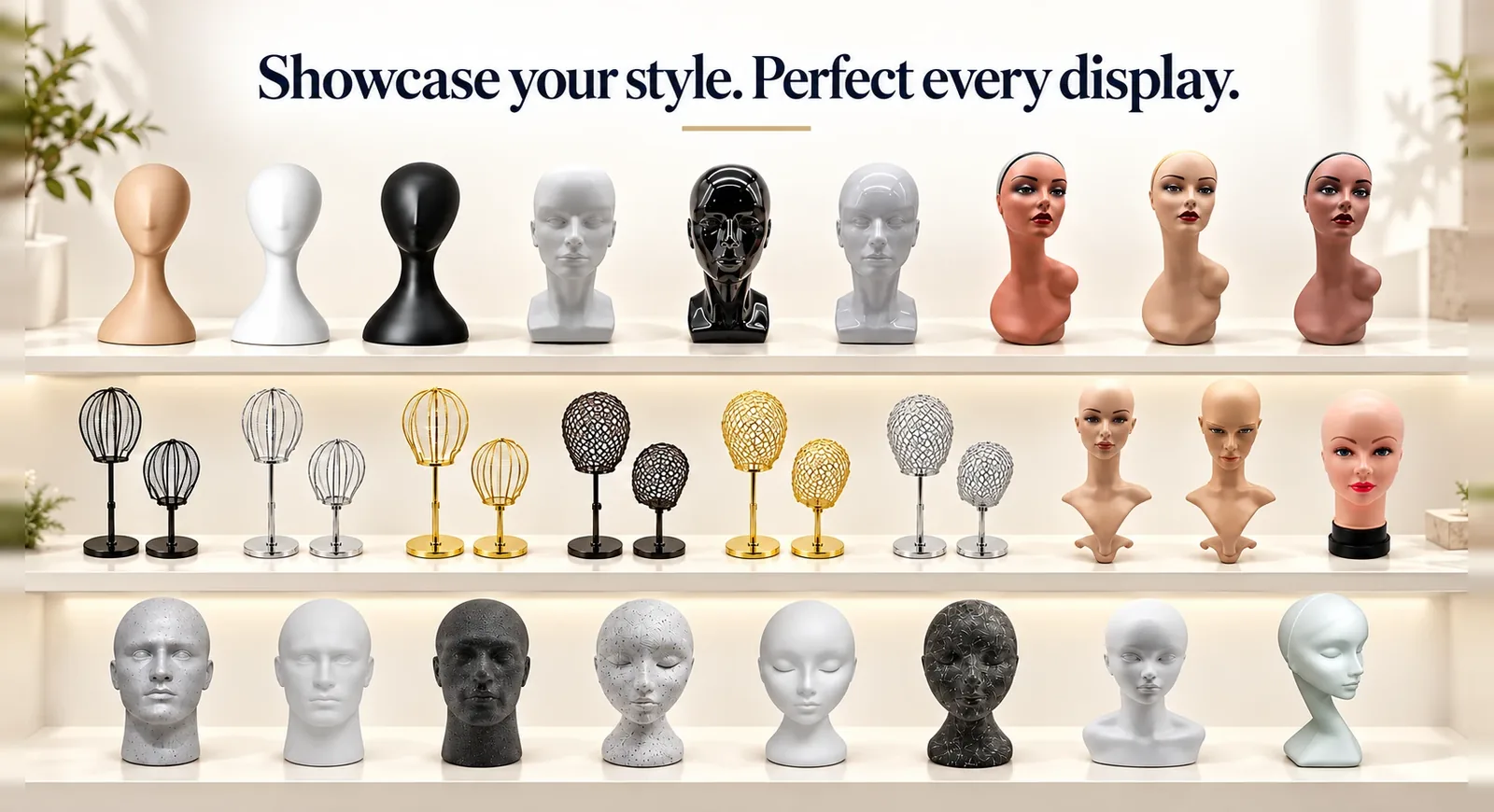 Showcase your style. Perfect every display. Mannequin and wig display heads