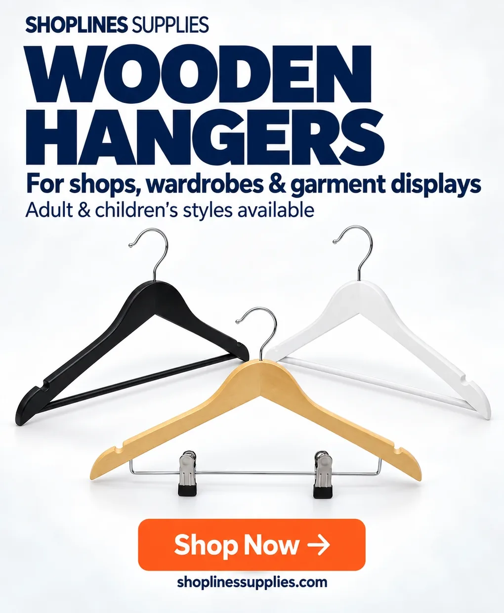 Wooden hangers for shops, wardrobes & garment displays