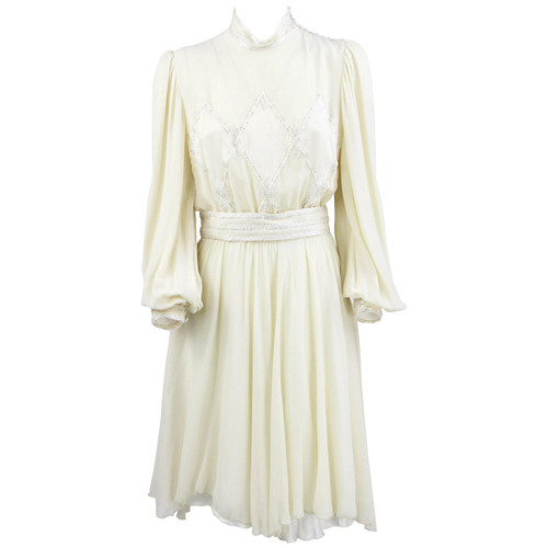 1980s Leggenda Cream White  Silk Dress