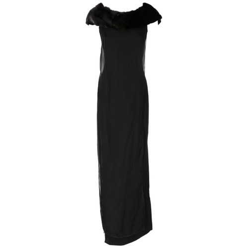 1990s Gianfranco FerrÃ¨ Silk And Mink Black Dress
