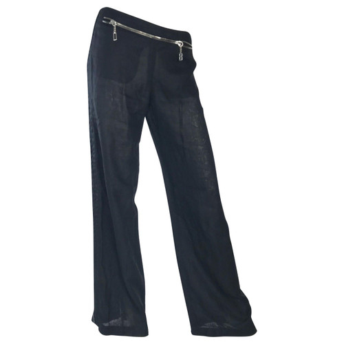 Dirk Bikkembergs black linen zipper pants