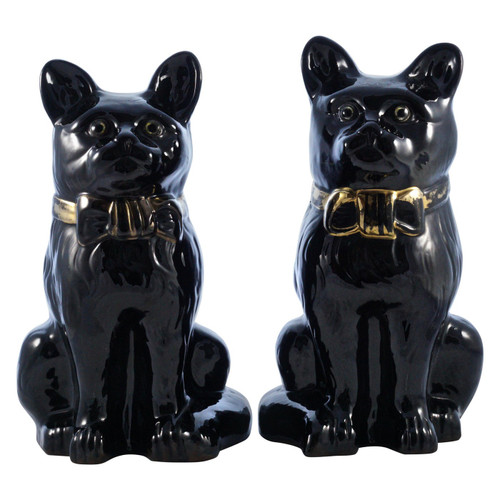 Pair of Antique Victorian Staffordshire Jackfield Black Pottery Cat Figurines