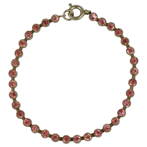 Art Deco Silver Tone and Pink Paste Stones Tennis Bracelet circa 1920s