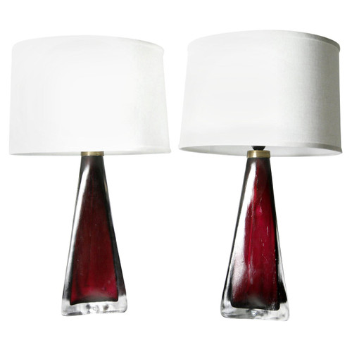 Ruby Red frosted Orrefors Lamps, Carl fagerlund ,Sweden, 1950
