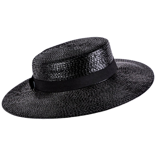 Yves Saint Laurent YSL Vintage Glossy Black Straw Hat, 1980s