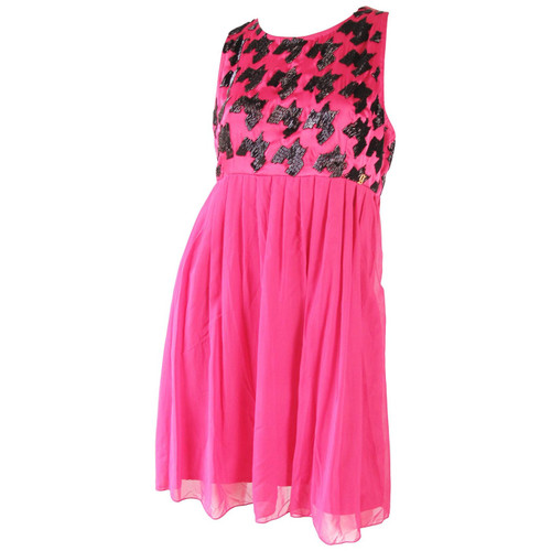 John Galliano Fuchsia Silk Dress with Herringbone Beading