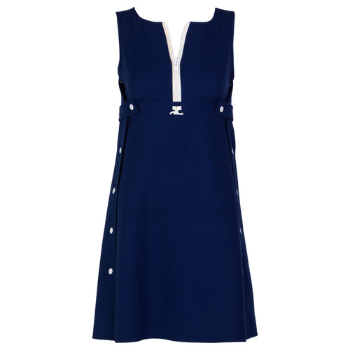 Courreges Numbered Couture Navy White Wool Zipper Mod Space-Age Dress, 1970s