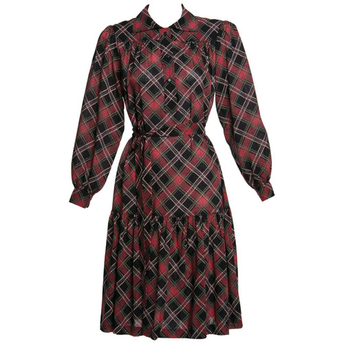 1970's Yves Saint Laurent YSL Vintage Lightweight Wool Plaid Dress