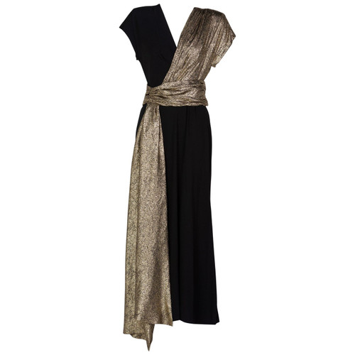 Saint Laurent Black and Gold Crepe Sash Dress Runway YSL , 1986