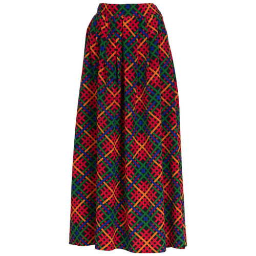Yves Saint Laurent  Red Multicolored Plaid Full Maxi Skirt YSL , 1970s