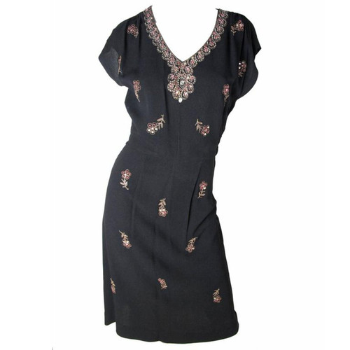 Crepe Dress with Floral Beading, 1940s