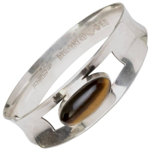Scandinavian Modern Silver bracelet "Pege" with Tigers Eye, Alton, Sweden 1966