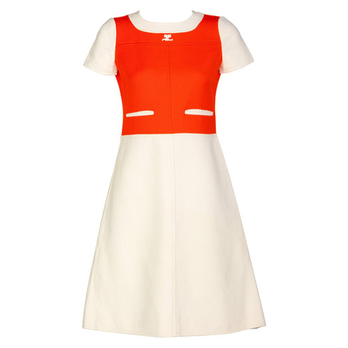 Courreges Numbered Couture Creme Orange Mod a Line Dress, 1960s