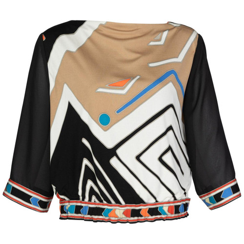 Vintage Leonard Paris Multicolored Geometric Printed Silk Jersey Blouse