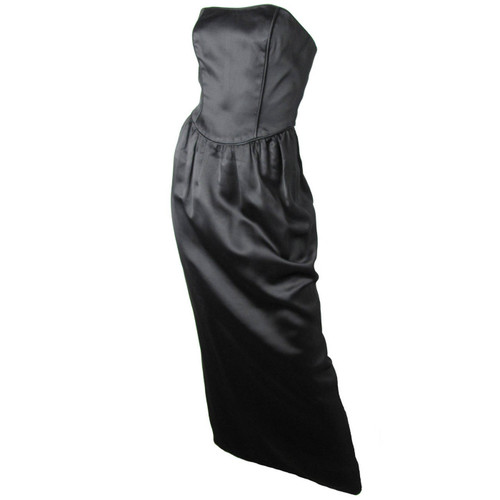Roland Klein black strapless dress with black and white striped train