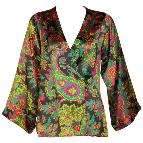 Yves Saint Laurent Psychedelic Paisley Silk Kimono Jacket YSL, 1970s