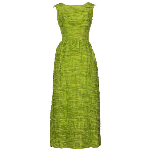 Sybil Connolly Couture Green Pleated Linen Dress, 1960s